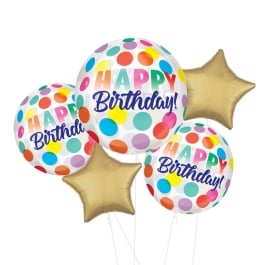 Dotty Happy Birthday Orbz Balloon - Bouquet of 5