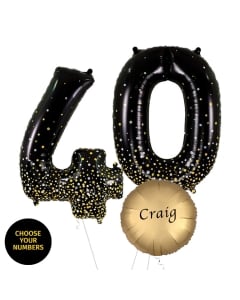 Black and Gold Fizz Two Digit Number Balloons 10-99