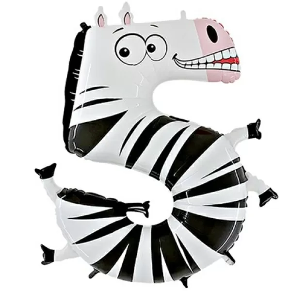 Number Five Zebra Zooloon Foil Balloon