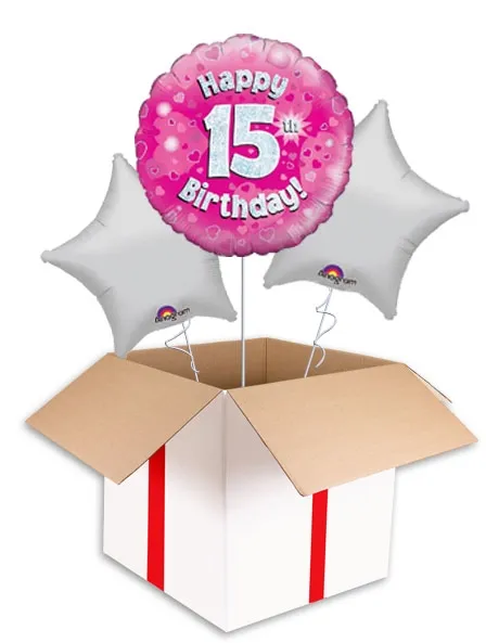 Holographic Pink Happy 15th Birthday Balloon