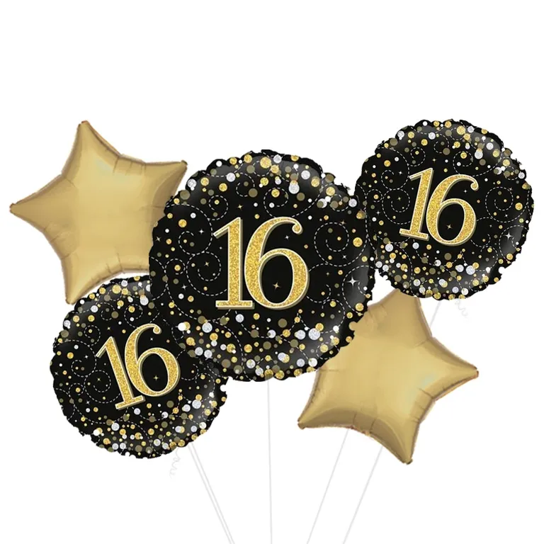 16th Black and Gold Fizz Balloon