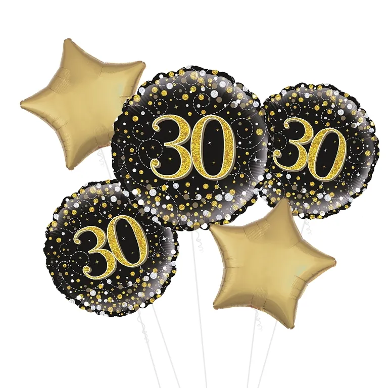 30th Black and Gold Fizz Balloon