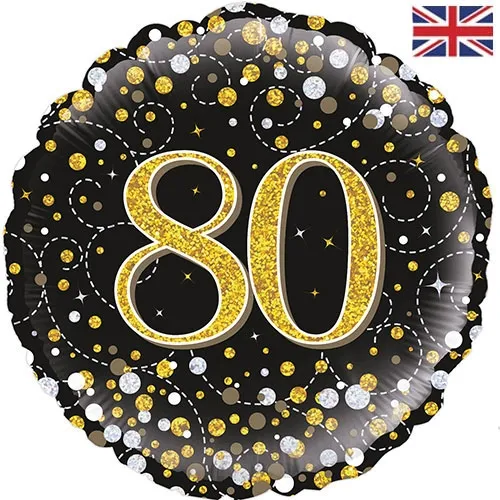80th Black and Gold Fizz Balloon