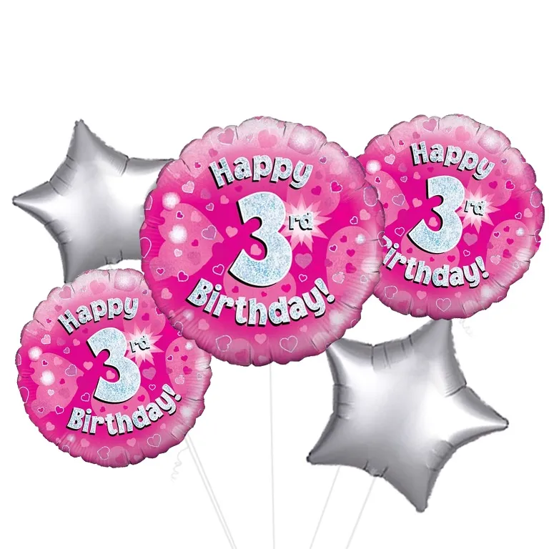 Holographic Pink Happy 3rd Birthday Balloon