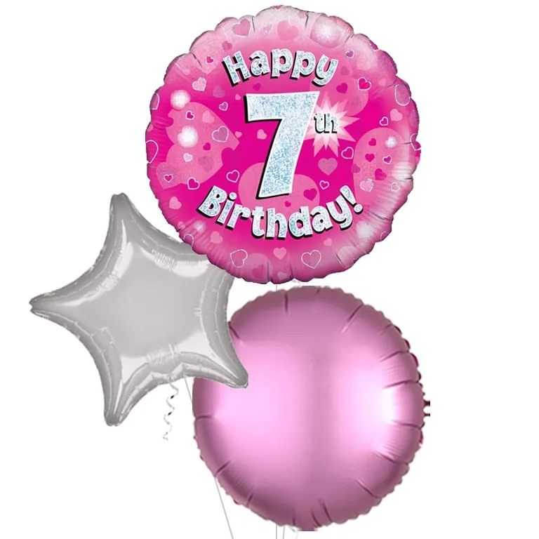 Holographic Pink Happy 7th Birthday Balloon