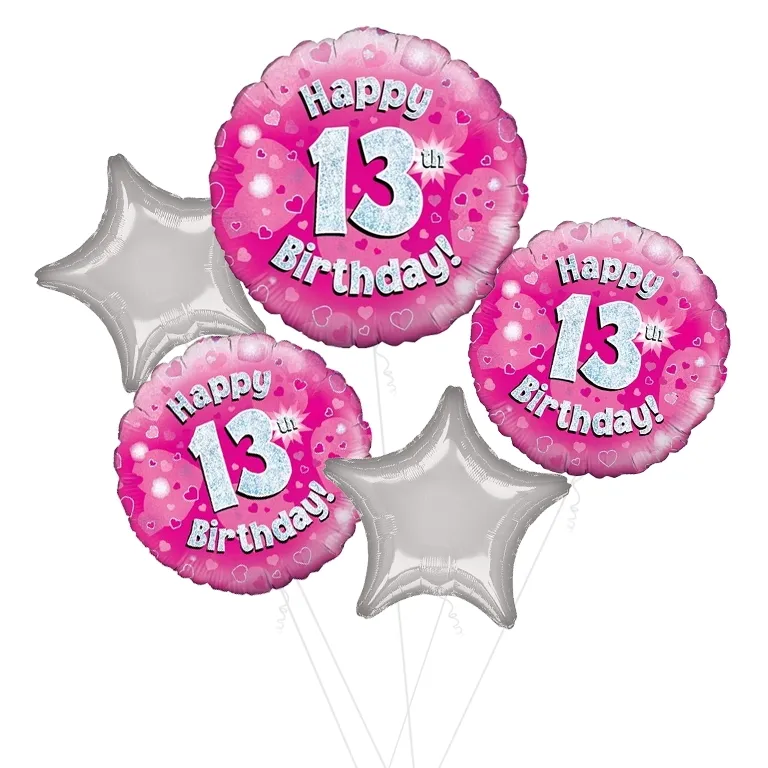 Holographic Pink Happy 13th Birthday Balloon