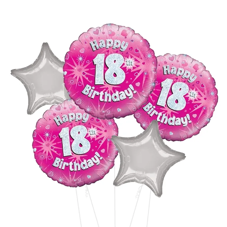 Holographic Pink Happy 18th Birthday Balloon