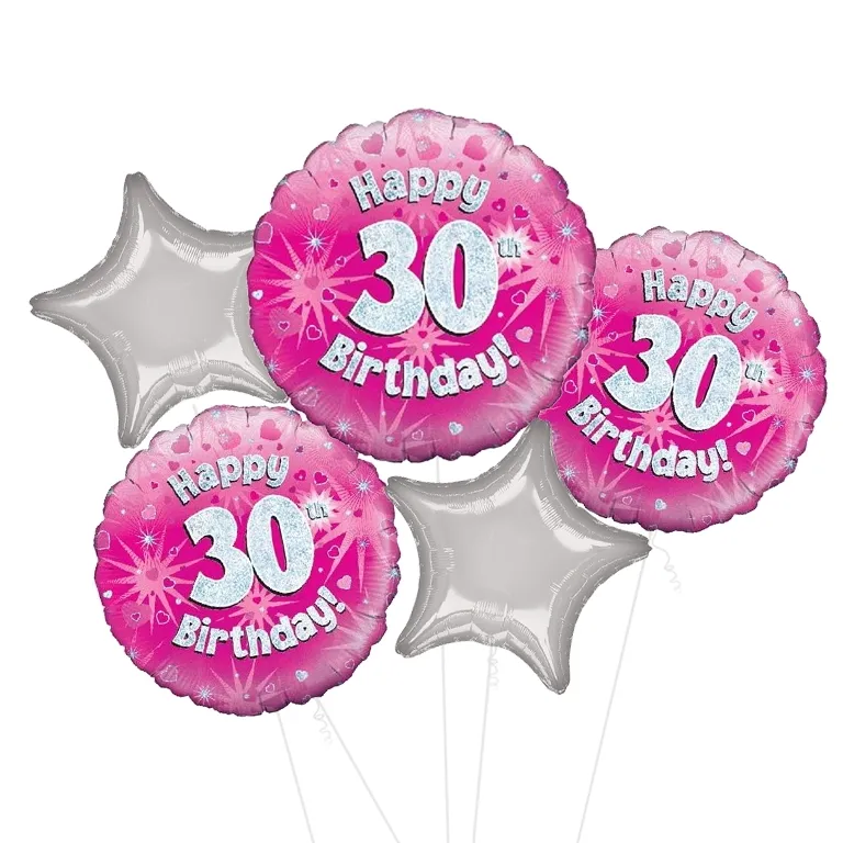 Holographic Pink Happy 30th Birthday Balloon