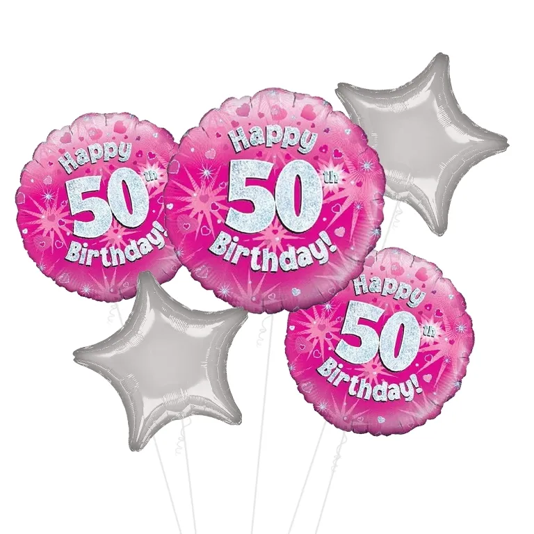Holographic Pink Happy 50th Birthday Balloon