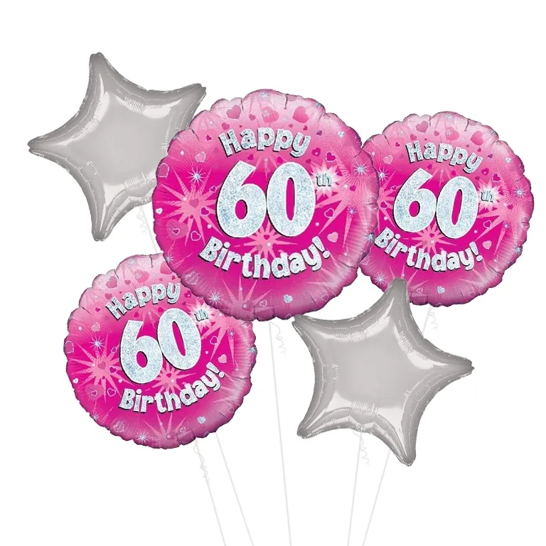 Holographic Pink Happy 60th Birthday Balloon