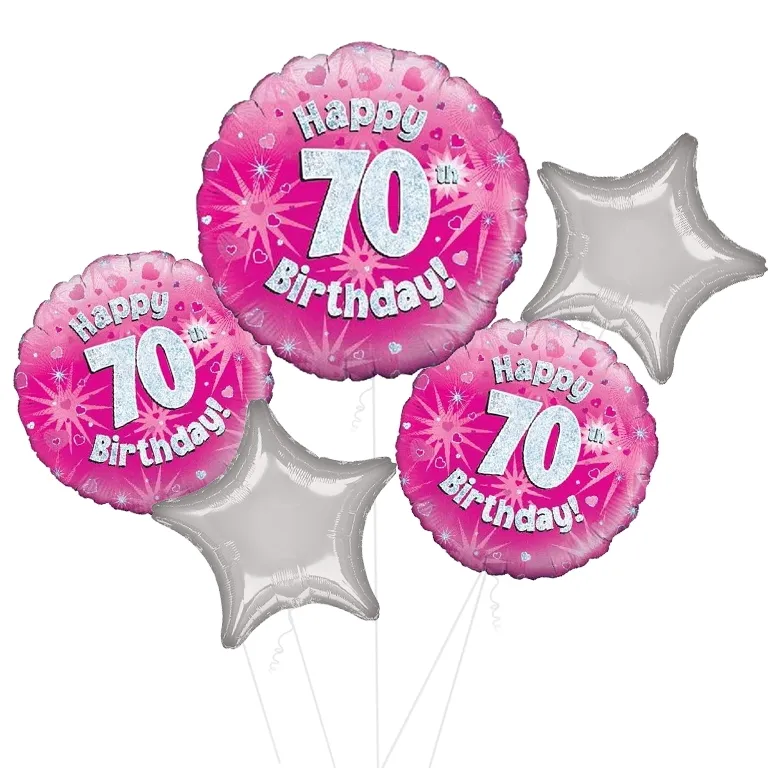 Holographic Pink Happy 70th Birthday Balloon