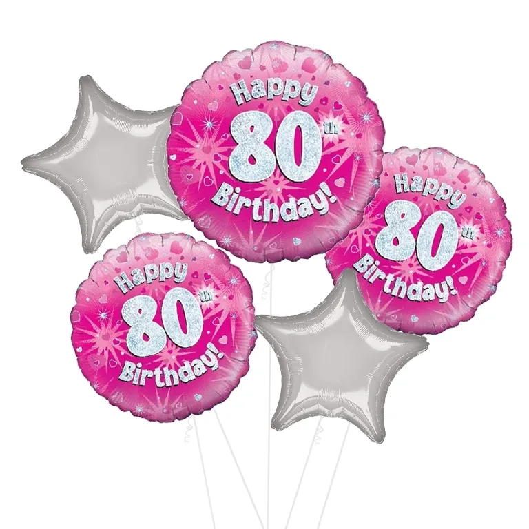 Holographic Pink Happy 80th Birthday Balloon