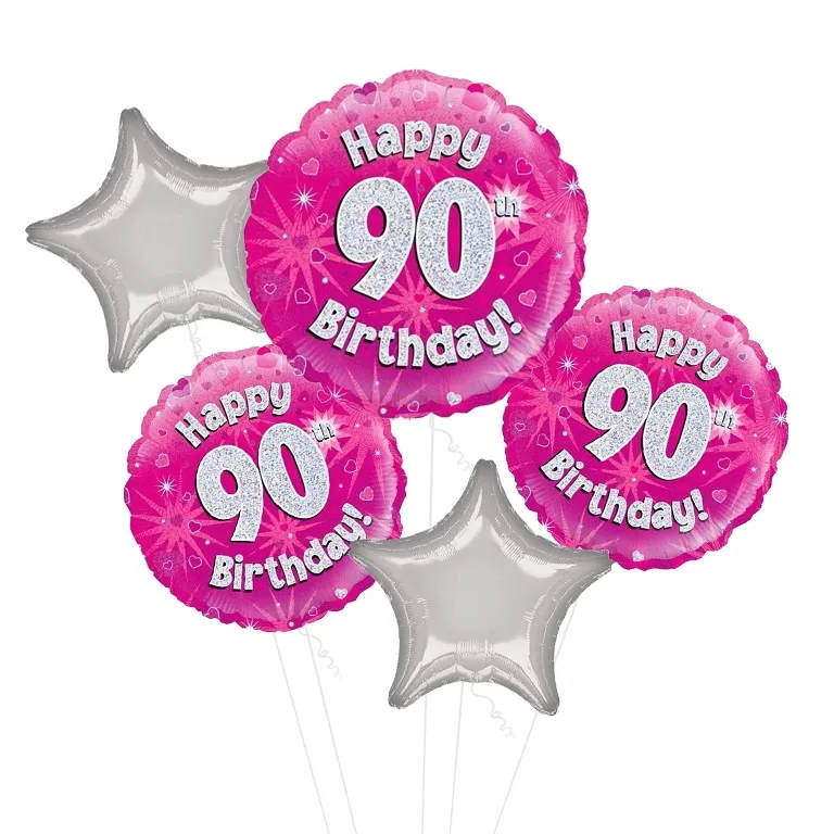 Holographic Pink Happy 90th Birthday Balloon