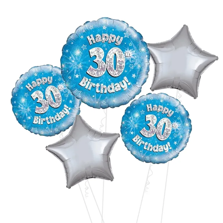 Happy 30th Birthday Blue Holographic Balloon
