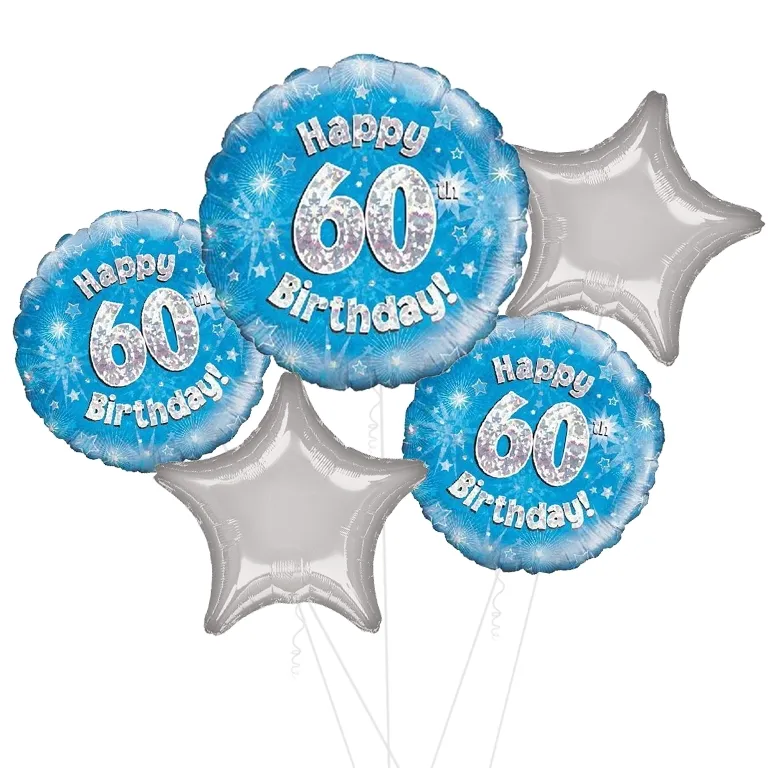 Happy 60th Birthday Blue Holographic Balloon