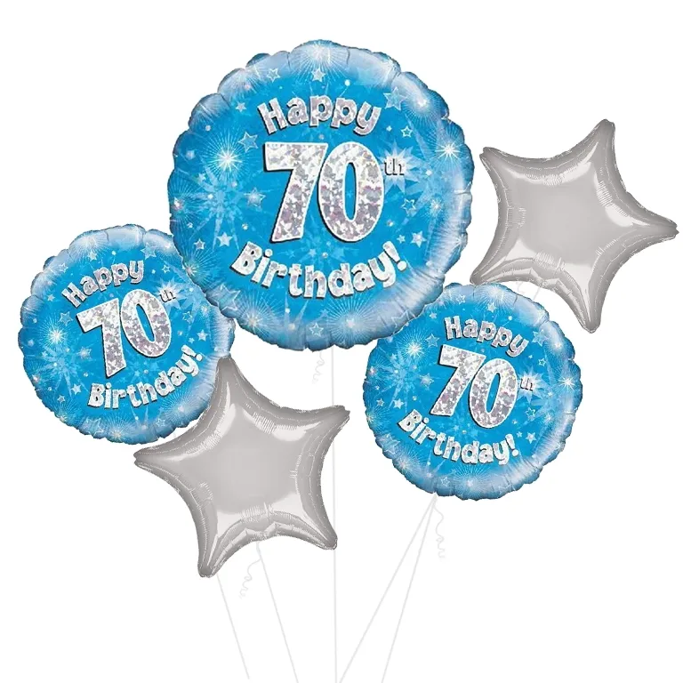 Happy 70th Birthday Blue Holographic Balloon