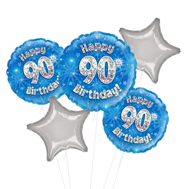 Happy 90th Birthday Blue Holographic Balloon