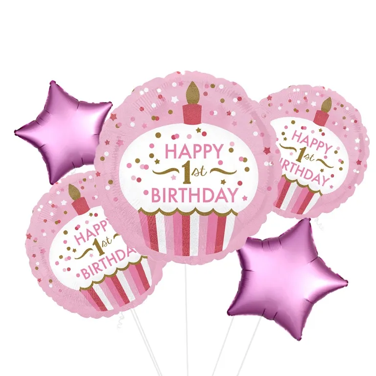 1st Birthday Cupcake Girl Holographic Balloon