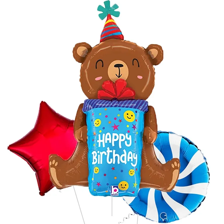 Smiling Gift Bear Supershape Birthday Balloon