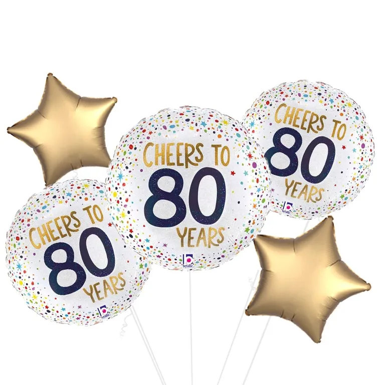 Cheers To 80 Years Glittergraphic Round Foil Balloon