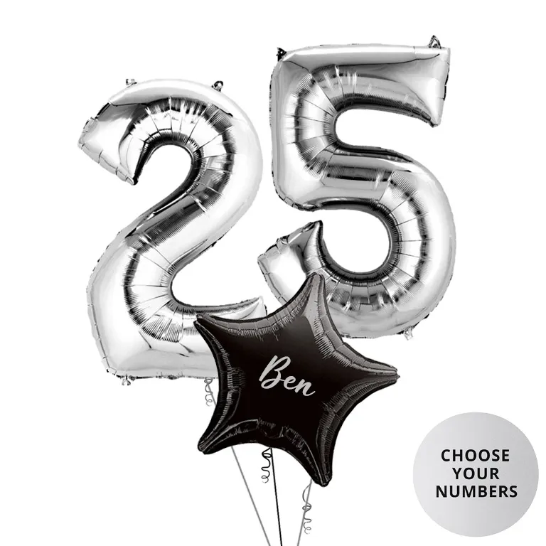 Silver Two Digit Number Balloons 10-99