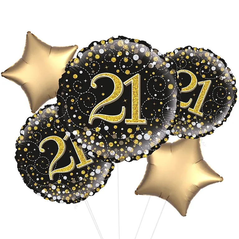 21st Black and Gold Fizz Balloon