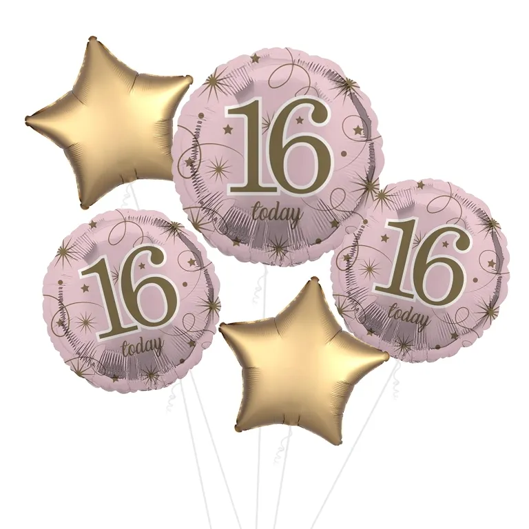 Pink and Gold Stars 16th Birthday Balloon
