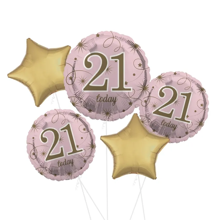 Pink and Gold Stars 21st Birthday Balloon