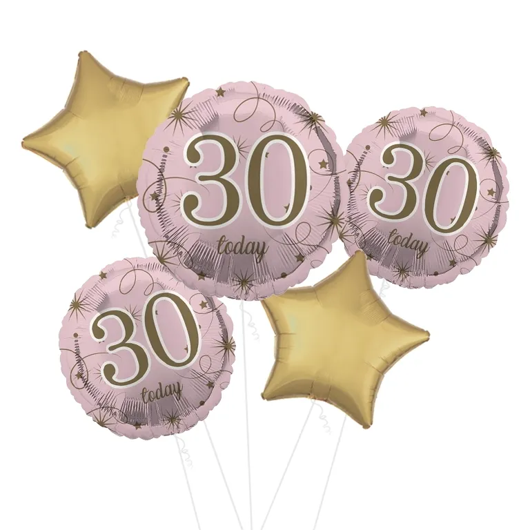 Pink and Gold Stars 30th Birthday Balloon