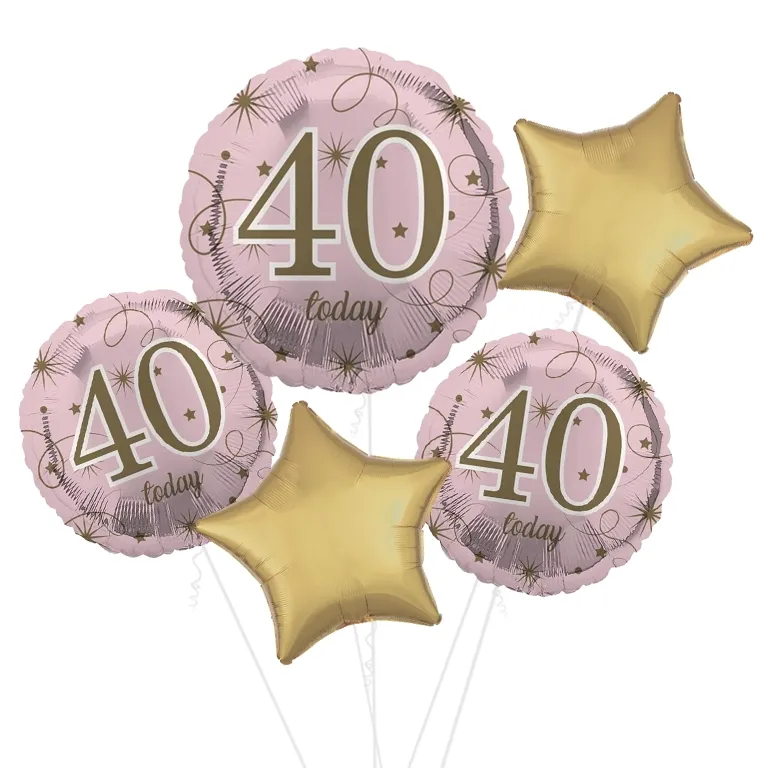Pink and Gold Stars 40th Birthday Balloon