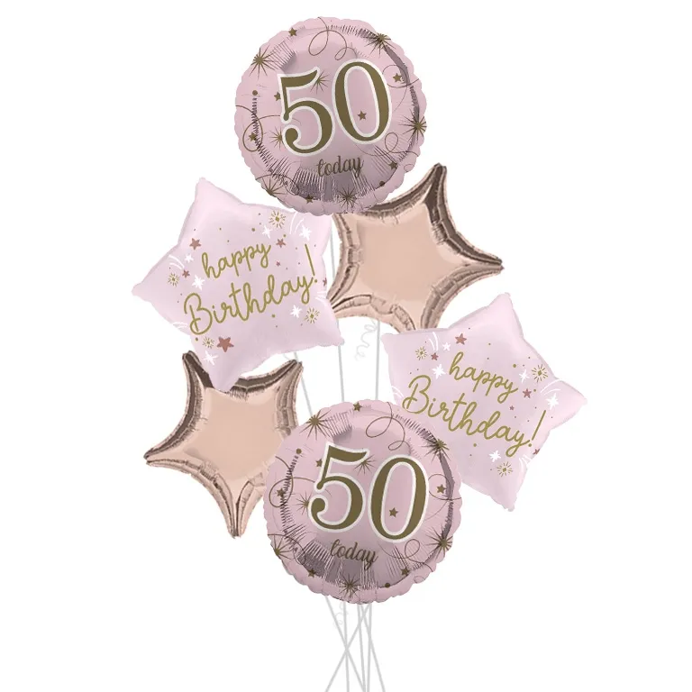 Pink and Gold 50th Birthday Balloon Bouquet