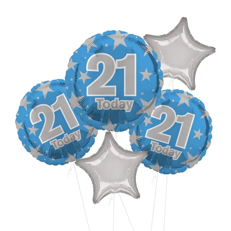 Blue and Silver Stars 21 Today Balloon