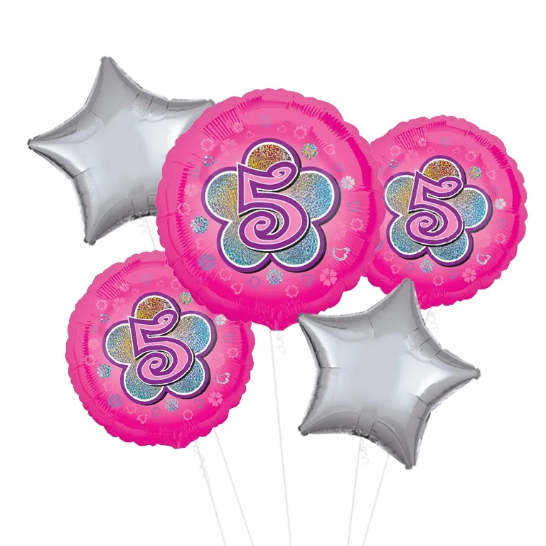 Pink Flowers 5th Birthday Balloon