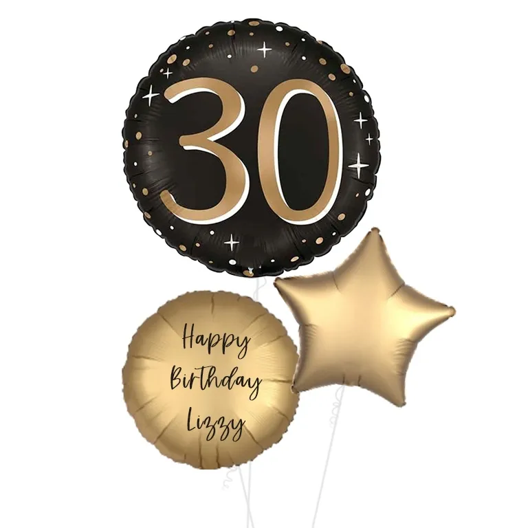 Black and Gold Sparkle 30th Birthday Balloon