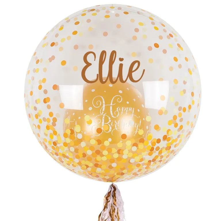 Personalised Gold Confetti Double Balloon