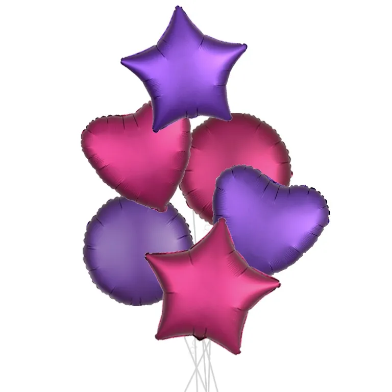 Pomegranate and Purple Satin Party Bouquets