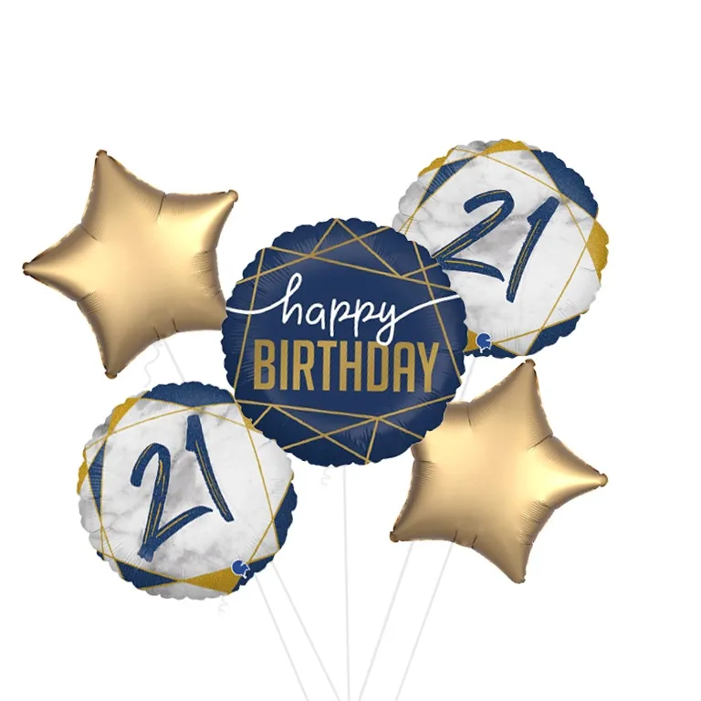 Navy Geometric 21st Birthday Balloon Bouquet