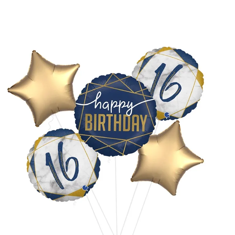 Navy Geometric 16th Birthday Balloon Bouquet