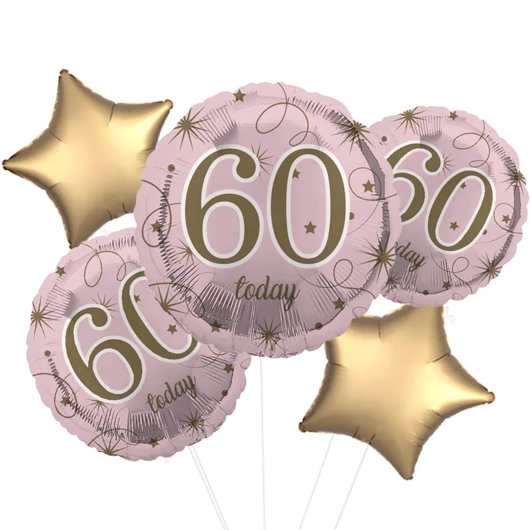 Pink and Gold Stars 60th Birthday Balloon