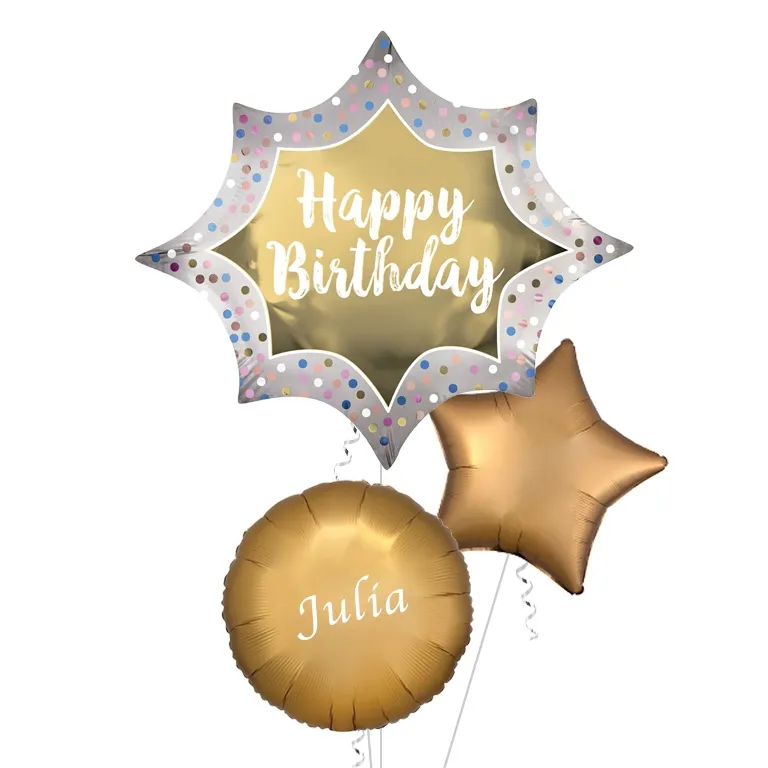 Happy Birthday Satin Gold Burst SuperShape