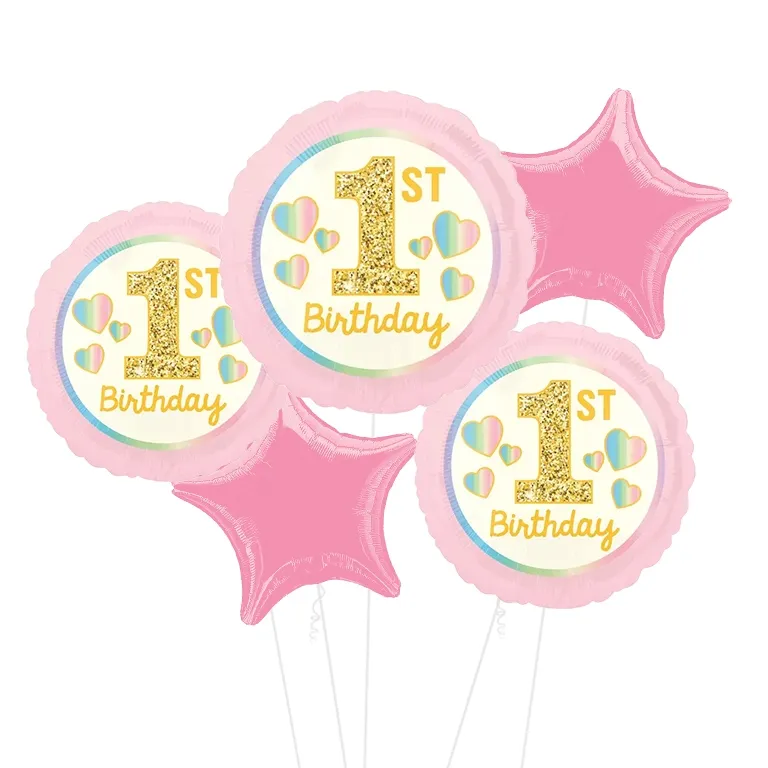 1st Birthday Girl Pink & Gold Balloon