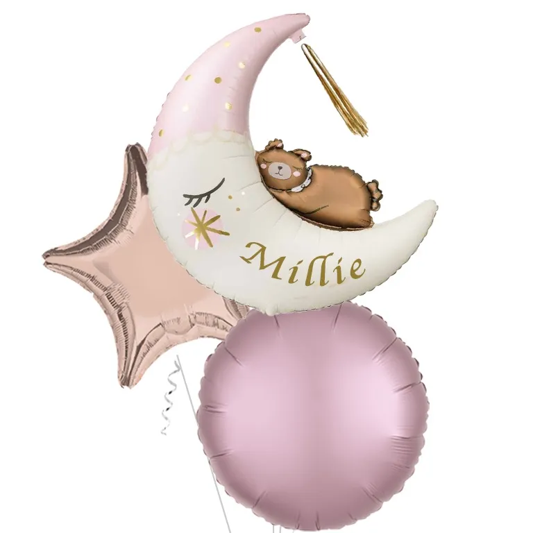 Pink Teddy Bear on the Moon Supershape Balloon