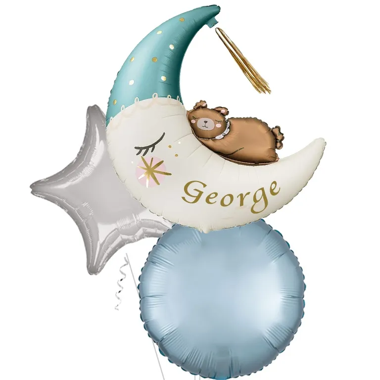 Blue Teddy Bear on the Moon Supershape Balloon