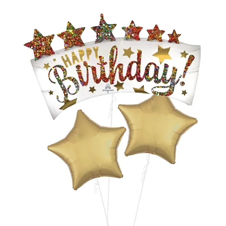 Satin Happy Birthday Glitter Banner SuperShape Balloon