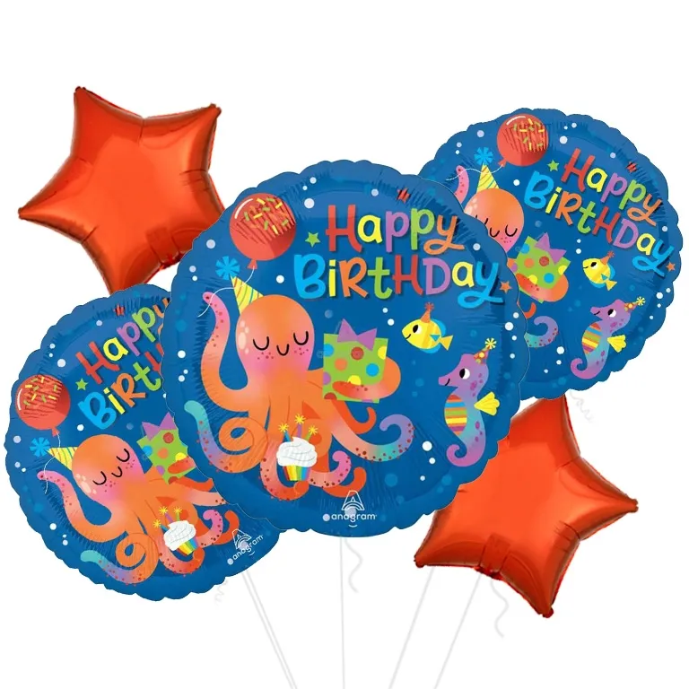  Happy Birthday Octopus Round Foil Balloon