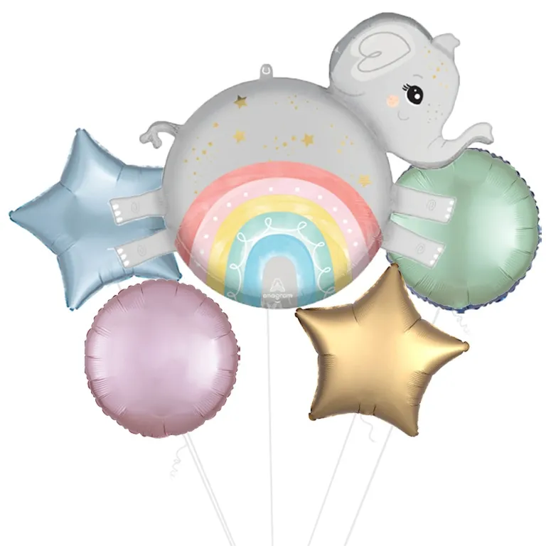 Baby Elephant Rainbow Satin Roly Polies Foil Balloon 