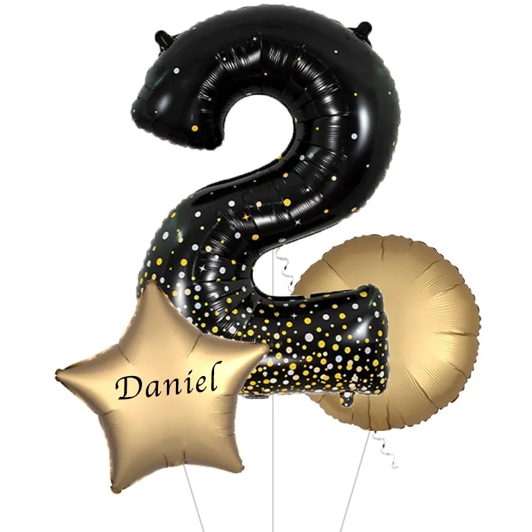 Large Black and Gold Fizz Shape Balloon No 2