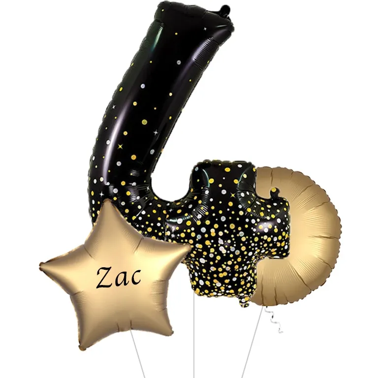 Large Black and Gold Fizz Shape Balloon No 4