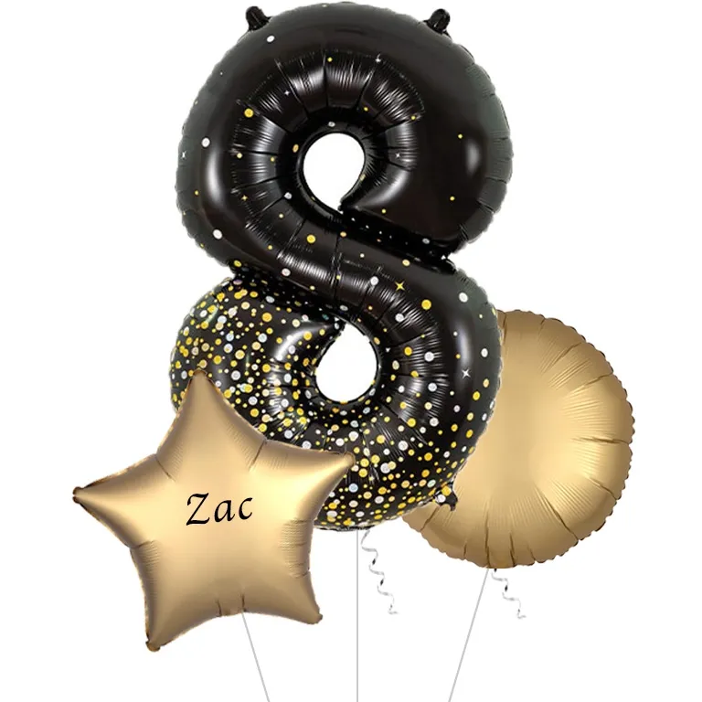 Large Black and Gold Fizz Shape Balloon No 8
