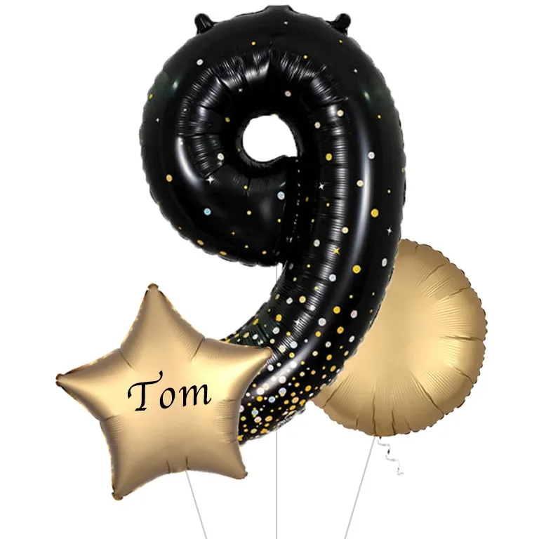 Large Black and Gold Fizz Shape Balloon No 9